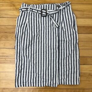 Anthropologie Striped Wrap Skirt Blue White Belted Midi Size UK 14 / US 10 Large